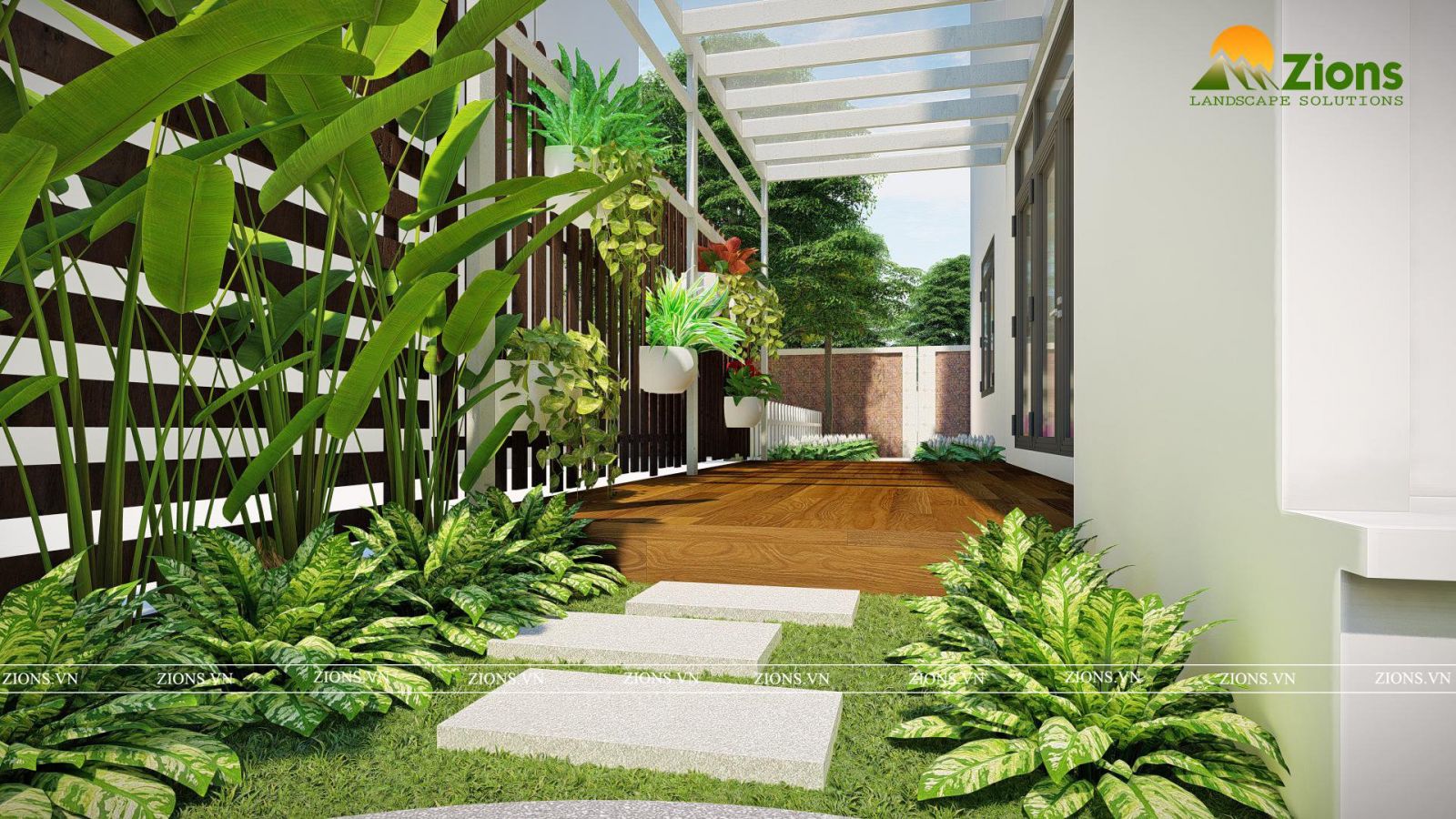 thiết kế sân vườn nhiệt đới tại ecopark